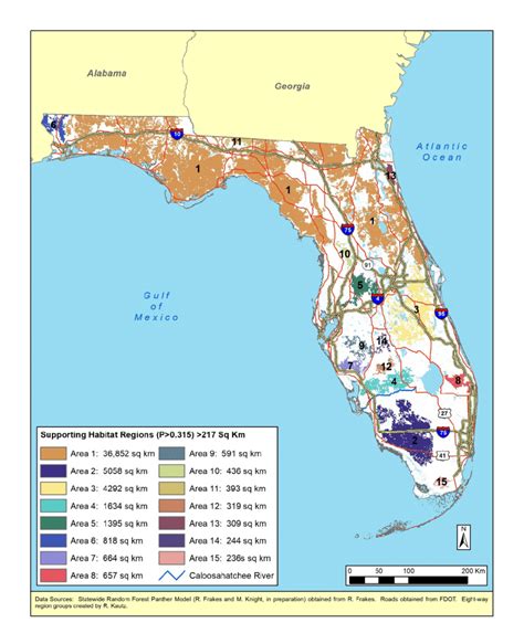 17. Patches of Florida panther habitat >217 km 2 based on region ...