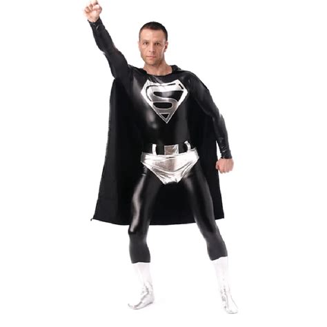 Black Superman costume adult Halloween costumes for men bodySuit superhero cosplay Superman ...