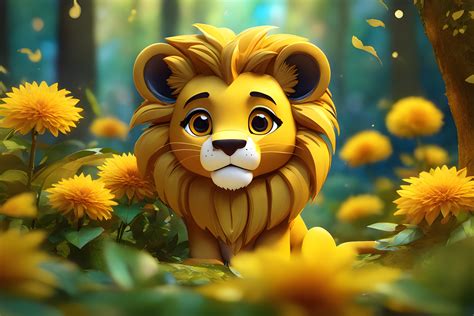 Lion Cartoon Illustration Wallpaper Graphic by Forhadx5 · Creative Fabrica