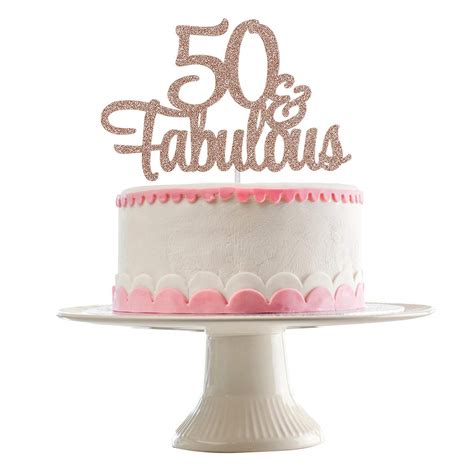 Buy 50 and Fabulous Cake Topper Rose Gold Glitter 50 Birthday Cake Topper, Fifty and Fabulous ...