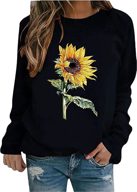 Beautiful Sun Flower Tops, Round Neck Casual Warm Blouse Top Pullover Tops Girls : Amazon.co.uk ...