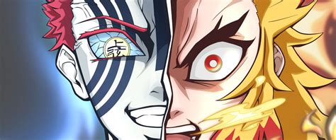 3440x1440 Resolution Akaza x Kyojuro Rengoku 4K Demon Slayer: Kimetsu no Yaiba 3440x1440 ...