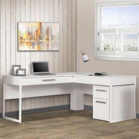 Ashley Collection L-Shaped Manager Office Desk With 2 Drawer Pedestral - White - Bunnings Australia