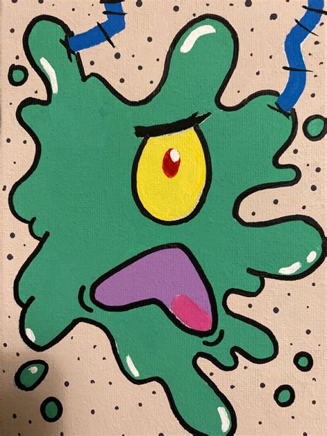 Squished Plankton💚 | Spongebob painting, Book art diy, Canvas painting designs