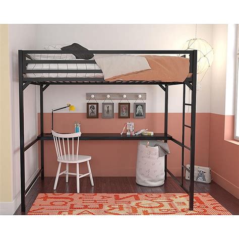 Everyroom Mason Twin Loft Bed With Desk In Black Black/metal | Loft beds with desk, Loft bed ...