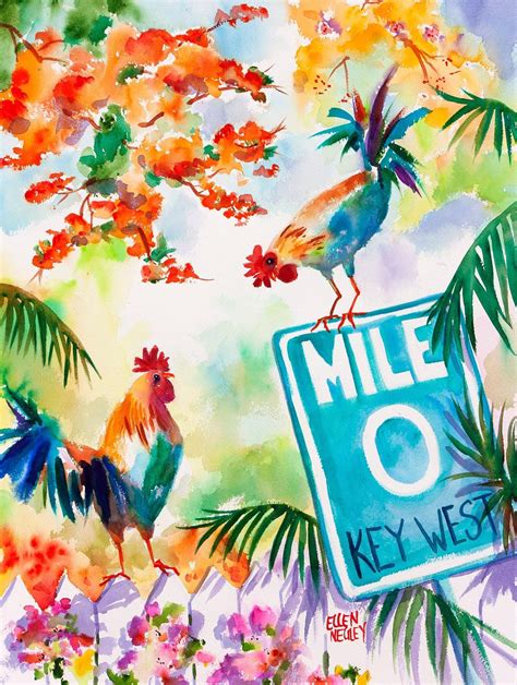 Key West Rooster Art, Key West Art, Key West Painting, Mile Marker Zero ...