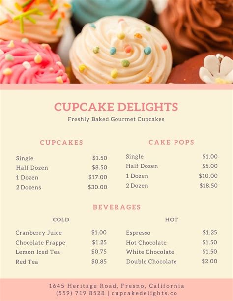 Pink, Violet and Pale Yellow Cupcake Bakery Menu - Templates by Canva