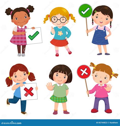 Set of Girls Holding and Doing Right and Wrong Signs Stock Vector ...