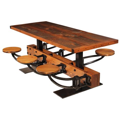 Industrial Dining Table Set with Burnt Umber Top & Attached Original ...