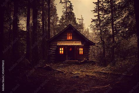 Creepy cabin in the woods, illustration of a haunted house Stock Illustration | Adobe Stock