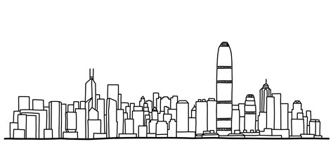 Hong Kong cityscape skyline outline doodle drawing on white background. 3527872 Vector Art at ...