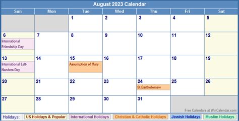 August 2023 Events And Holidays Calendar - PELAJARAN