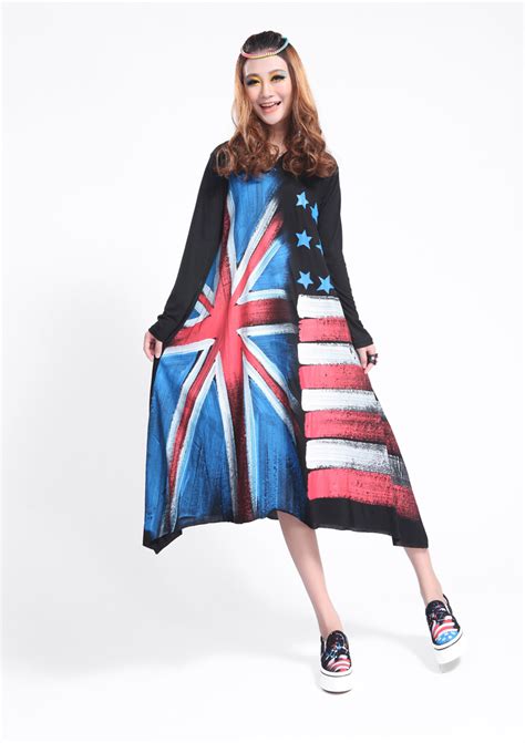 Fall Fashion England Flag-m Hooded Long Sleeve Women Dress