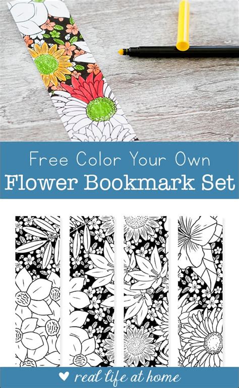 Free Printable Color Your Own Flower Bookmarks Set