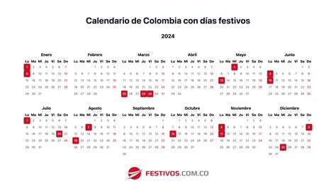 Calendario Colombia Con Festivos 2024 - Lizzy Camilla