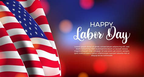 American labor day poster banner with flag and with blur bokeh ...