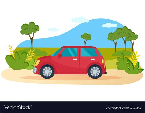 Modern car parking along town street in cartoon Vector Image