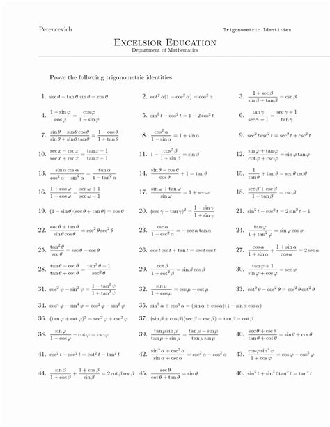 50 Verifying Trig Identities Worksheet