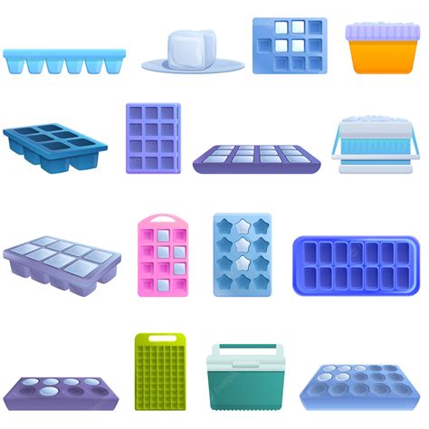 Premium Vector | Ice cube trays icons set. cartoon set of ice cube ...