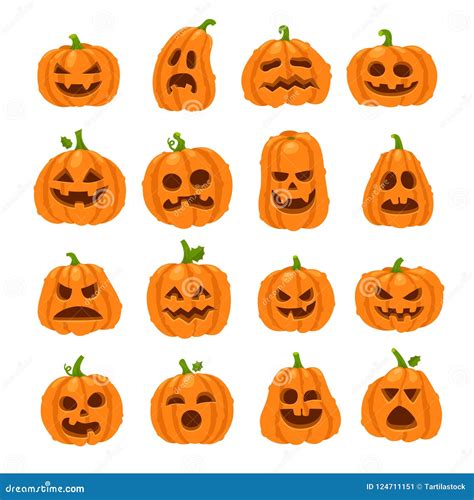 Cartoon Halloween Pumpkin. Orange Pumpkins with Carving Scary Smiling ...