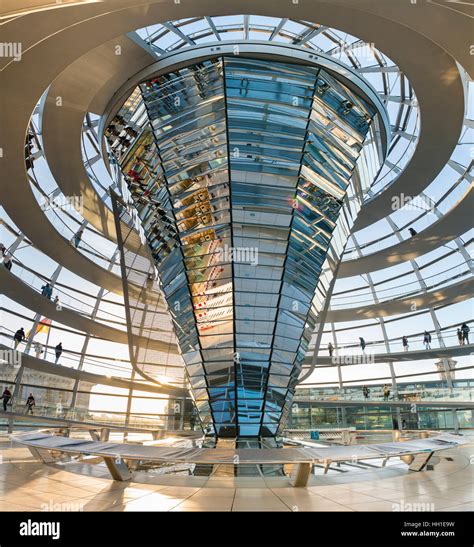 Interior of Reichstag dome with visitors, Reichstag building, Bundestag ...