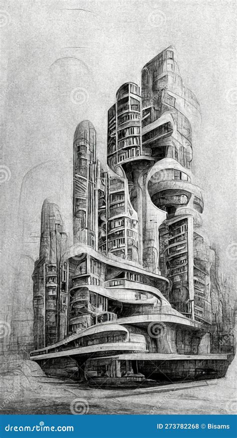 Futuristic Surreal Urban Modern Architecture Pencil Drawing Style ...