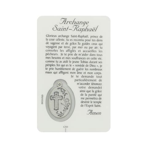 Saint Raphael prayer card with medal - religious pictures language French