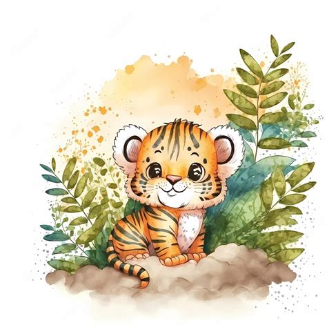 Premium Photo | Cute baby tiger Illustration on watercolor painting