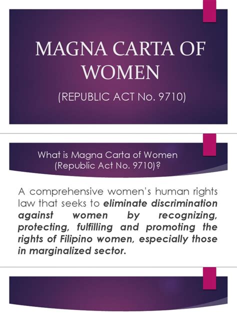 Magna Carta Of Women: (REPUBLIC ACT No. 9710) | Migrant Worker | Gender ...