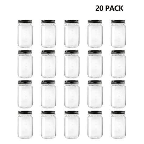 Novelinks 16 Ounce Plastic Jars with Lids Food Storage Containers 20 Pack Airtight Containers ...