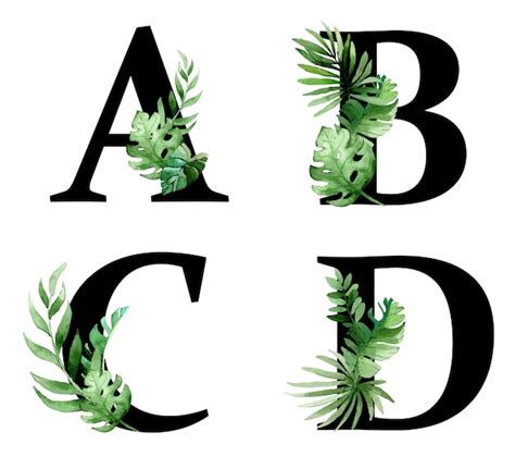 Premium Vector | Alphabet letters with tropical leaves