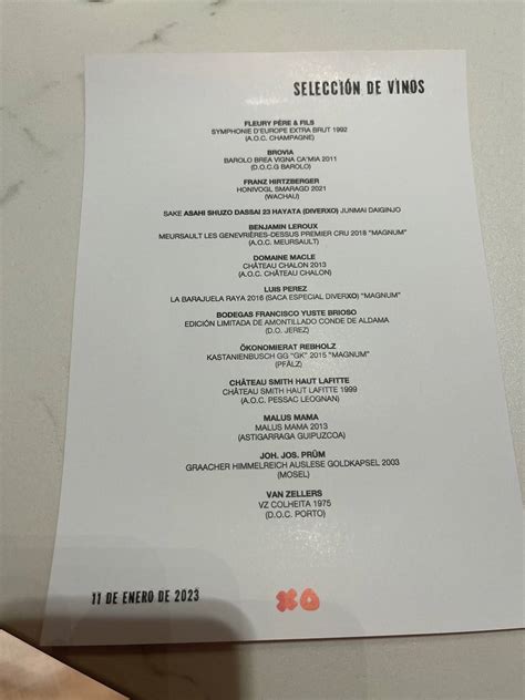 Menu at DiverXO restaurant, Madrid, NH Eurobuilding