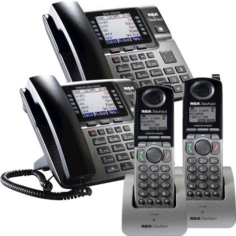 RCA 4-line Expandable Business Phone System with 2 Desk Phones, 2 Cordless Expansion Handsets ...