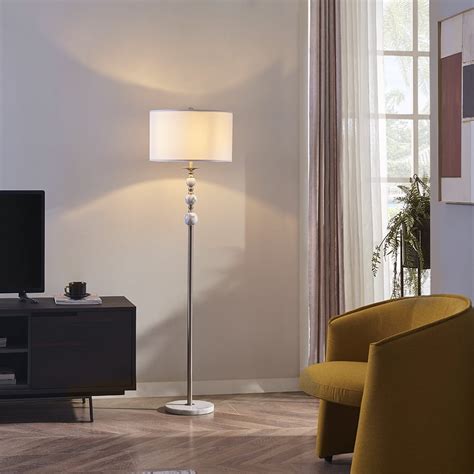 Rosen Garden Floor Lamp, Standing Reading Light with Natural Marble Base and Fabric Shade ...