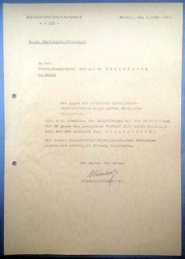 ORIGINAL 1941 DOCUMENT SIGNED BY SS-EINSATZGRUPPEN LEADER OTTO OHLENDORF | OD43