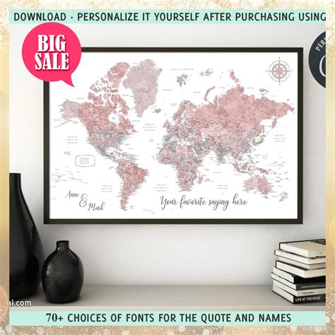 NEW Editable and printable designs by blursbyai! Personalized PRINTABLE world map with cities ...