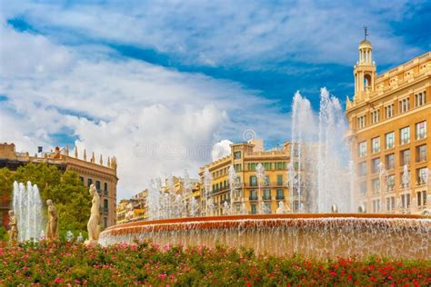 Fountain at Catalonia Square in Barcelona, Spain Stock Photo - Image of ...