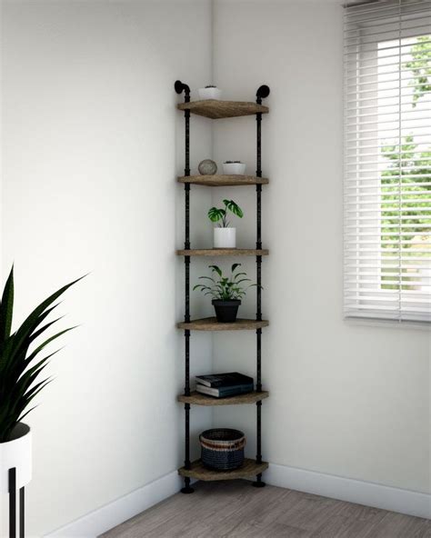 Rustic Style Corner Shelf Ideas | Corner shelf design, Corner shelves living room, Living room ...