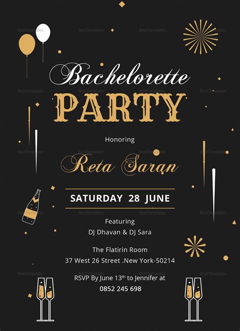 Bachelorette Party Invitation Card Design Template in Word, PSD, Publisher