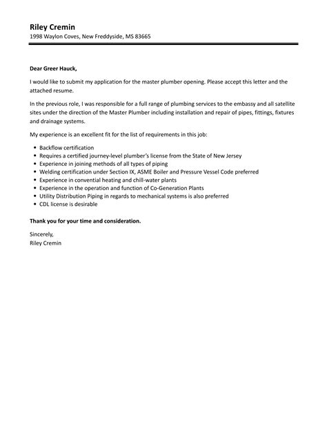 Plumbing Cover Letter - LouSantiago Blog