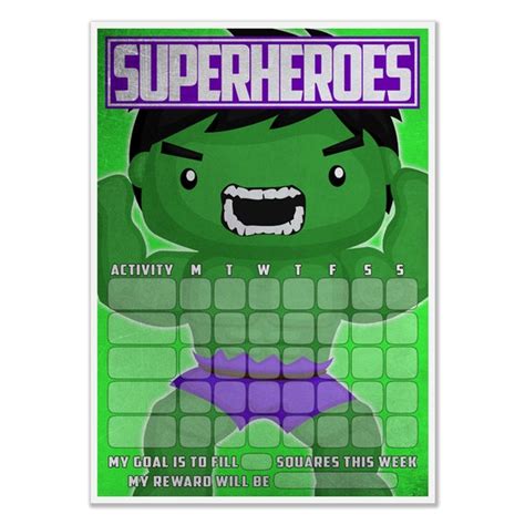 Superhero Hulk Magnetic Childrens Reward Chart