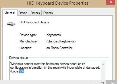 HID keyboard device- (error)code 19 Keyboard doesn't work ,Acer Aspire ...