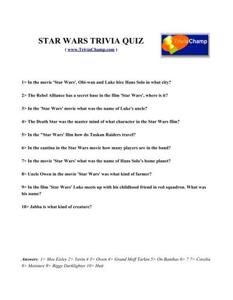 STAR WARS TRIVIA QUIZ - Trivia Champ