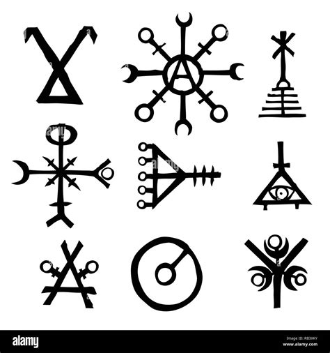 Futhark Norse island and Viking symbol set. Imaginary magic letters in ...