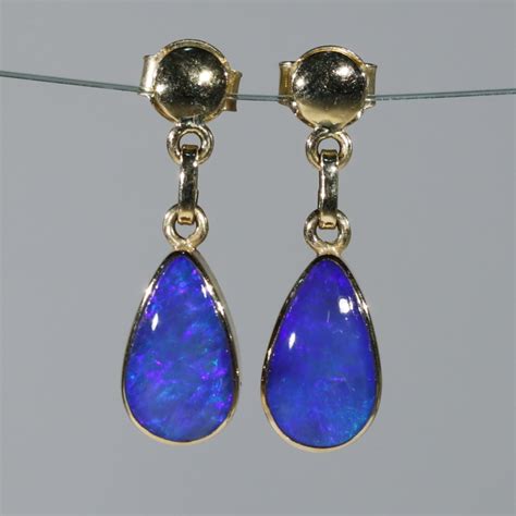 Natural Australian Boulder Opal 18k Gold Earrings