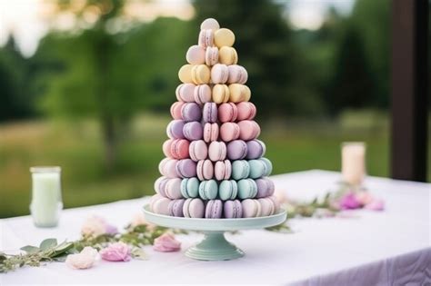 Premium Photo | A macaron tower wedding cake in pastel colors