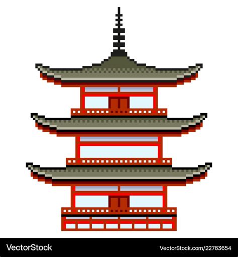 Pixel japanese temple detailed isolated Royalty Free Vector