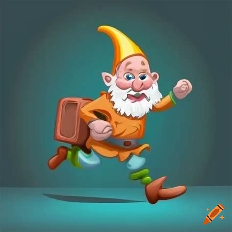Cartoon dwarf running with a wheelie suitcase on Craiyon