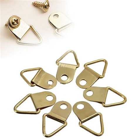 50Pcs Picture Hangers Golden Brass Triangle Photo Picture Frame Wall Mount Hanger Hook Ring Iron ...