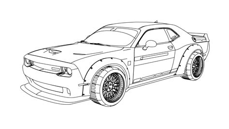 Dodge Challenger SRT Hellcat LBW 2015 Coloring Page | Wecoloringpage.com